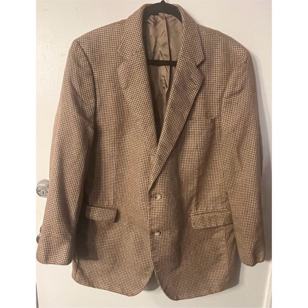 Jos A Banks Men's Brown Tan Blue Houndstooth Sports Coat Blazer Brown 44L